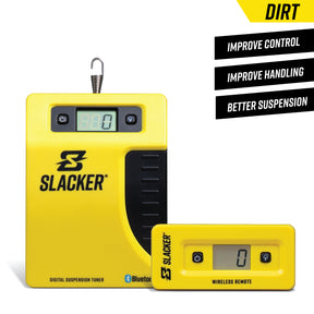Slacker sag tool for setting suspension sag on street bikes, dirt bikes, adventure bikes, and mountain bikes.