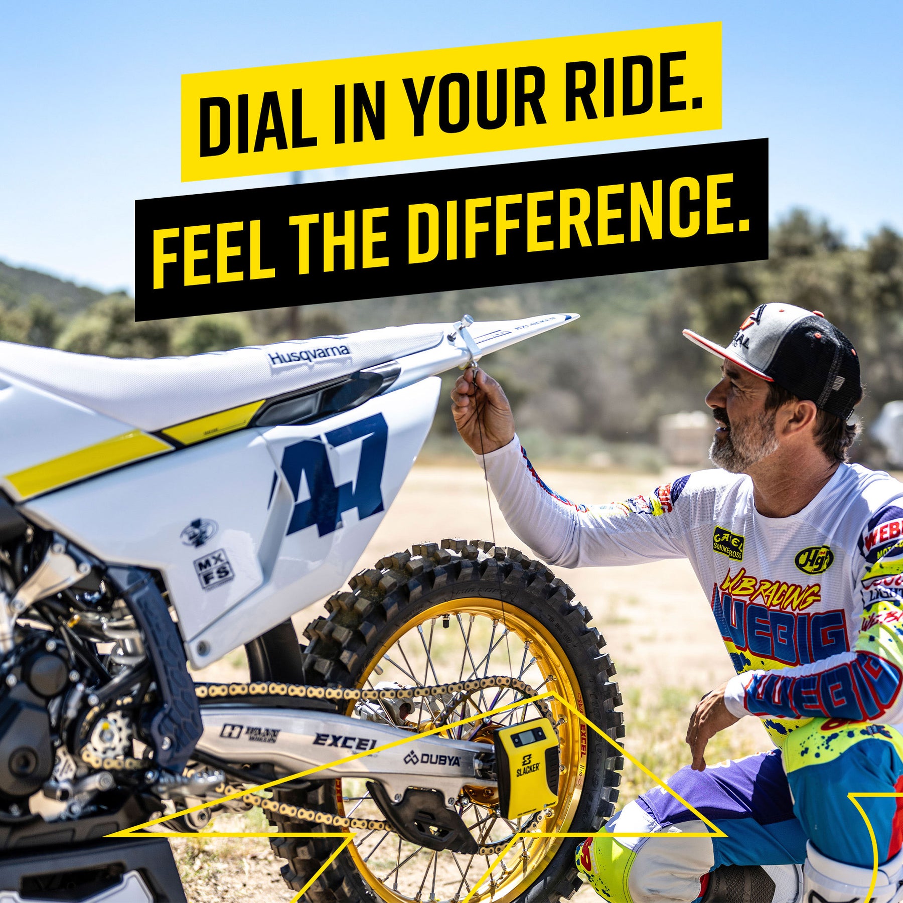 Slacker Sag Tool for motorcycles and mountain bikes.