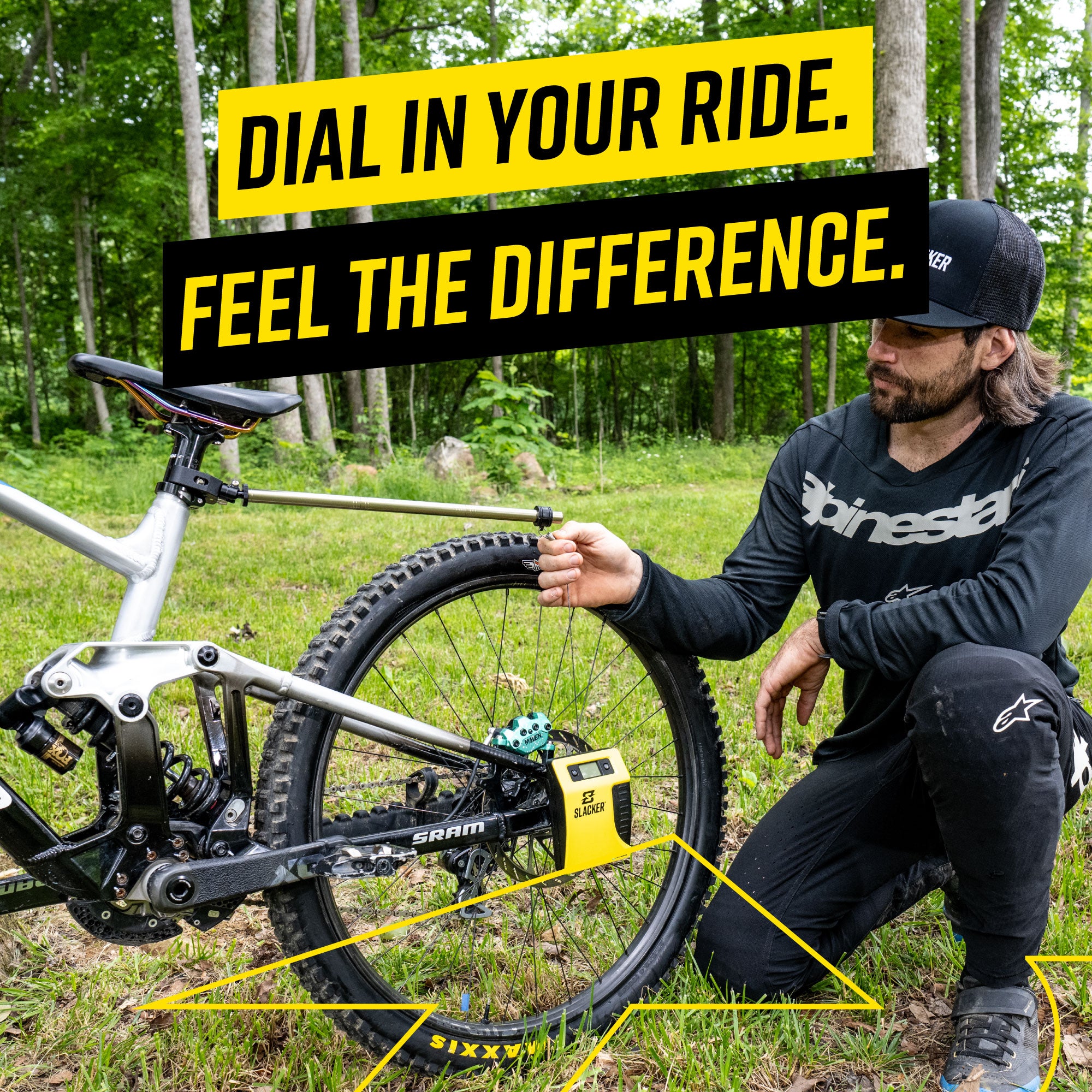 Slacker Sag Tool for motorcycles and mountain bikes.