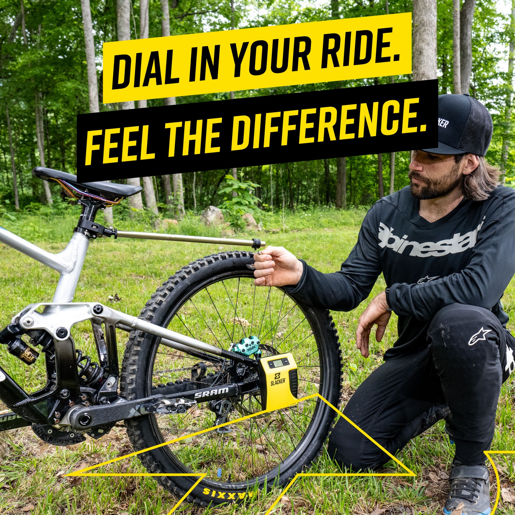 Slacker Sag Tool for motorcycles and mountain bikes.